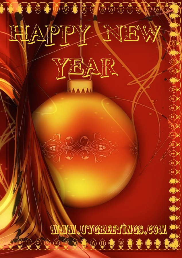 New Year Greeting with Bright Red Yellow Decor 