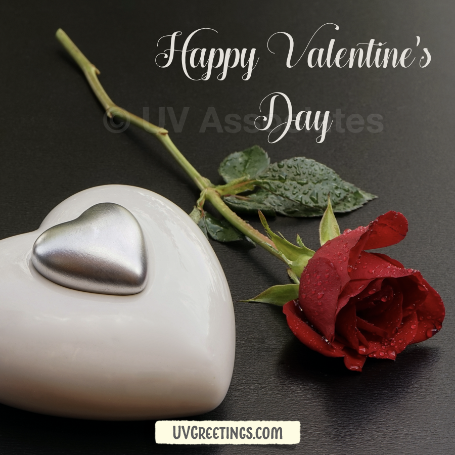 Single Red Rose with a Silver love heart - Valentine’s Day eCard 
