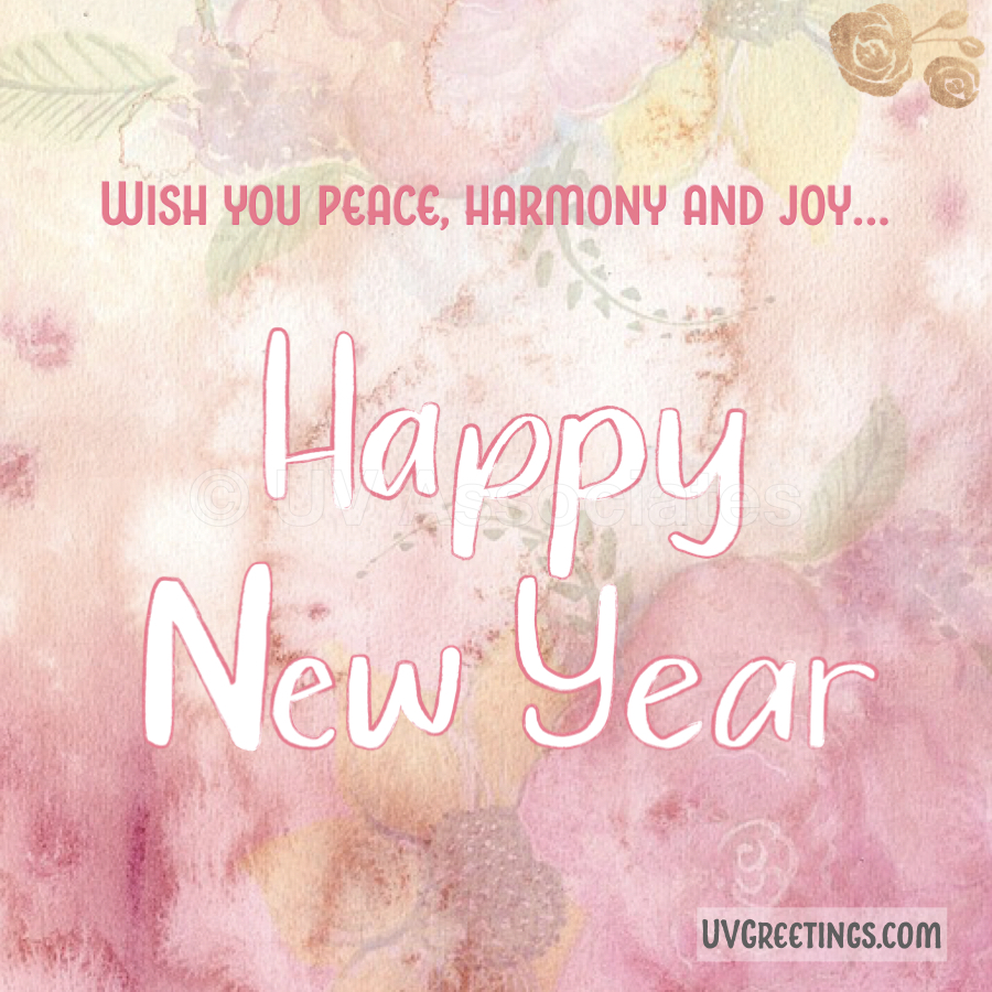 Watercolor pink floral background, Happy New Year eCard