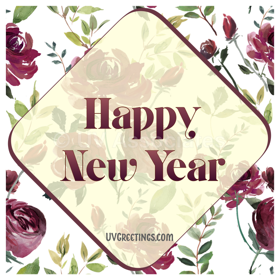 Graceful Wine colored Floral New Year eCard
