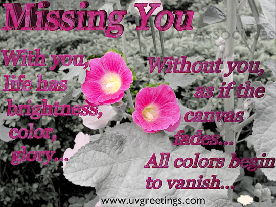 Missing you ecard with short poem about fading colors from canvas of life