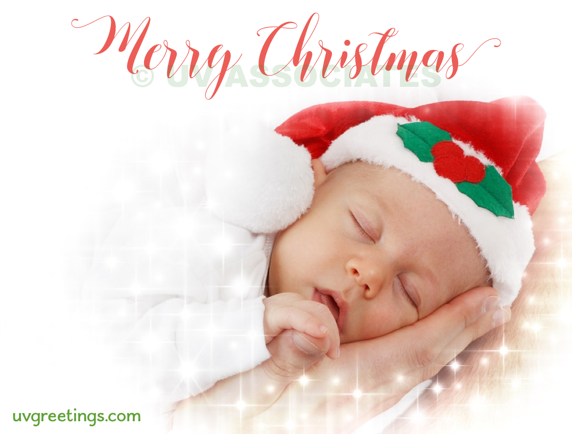 Baby Sleeping on Parent's Hand, Adorable Merry Christmas eCard