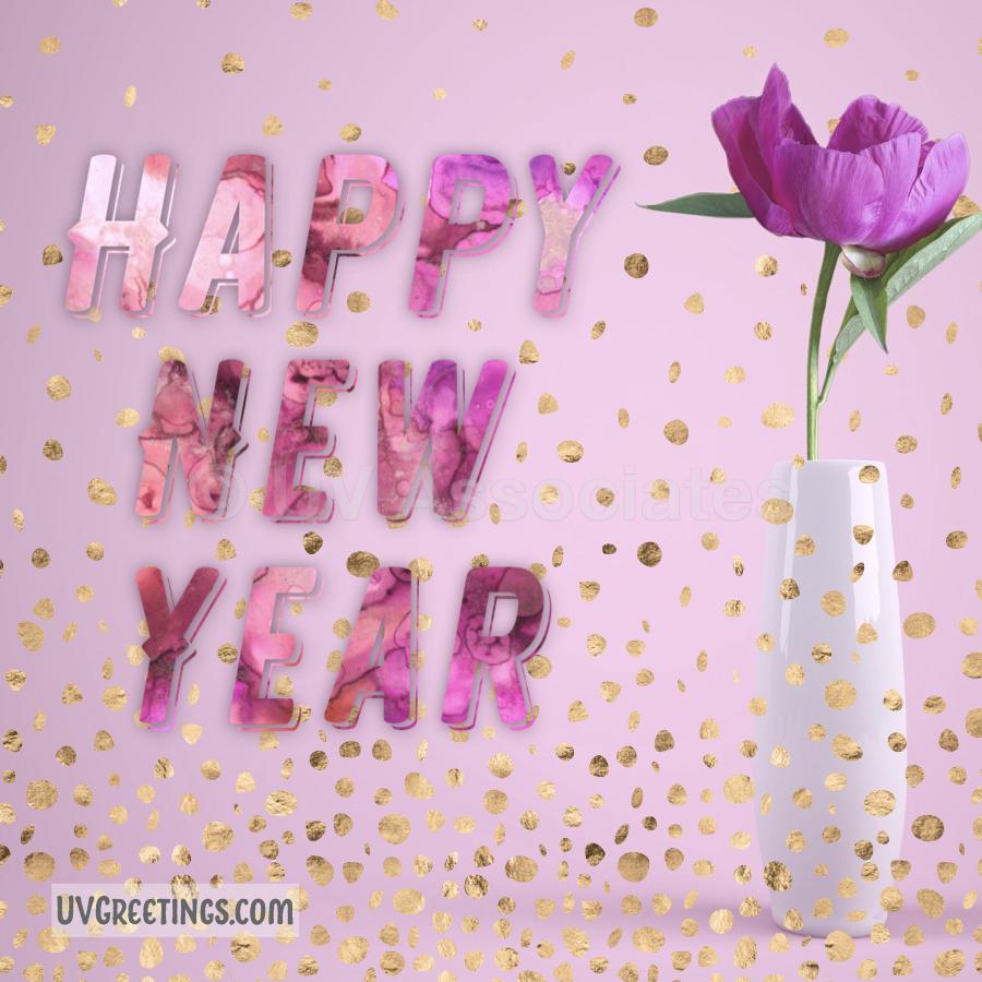 Gold Confetti, Pink Flower, Happy New year!