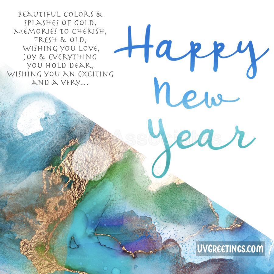 Watercolor Blue Shades for Background and Script, and a little poem for the new year.