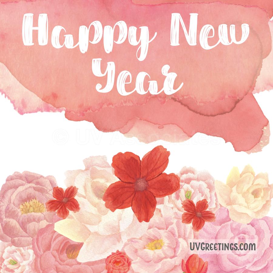 The Watercolor Floral arrangement, Pink, Red, Yellow in this New Year eCard is awesome.