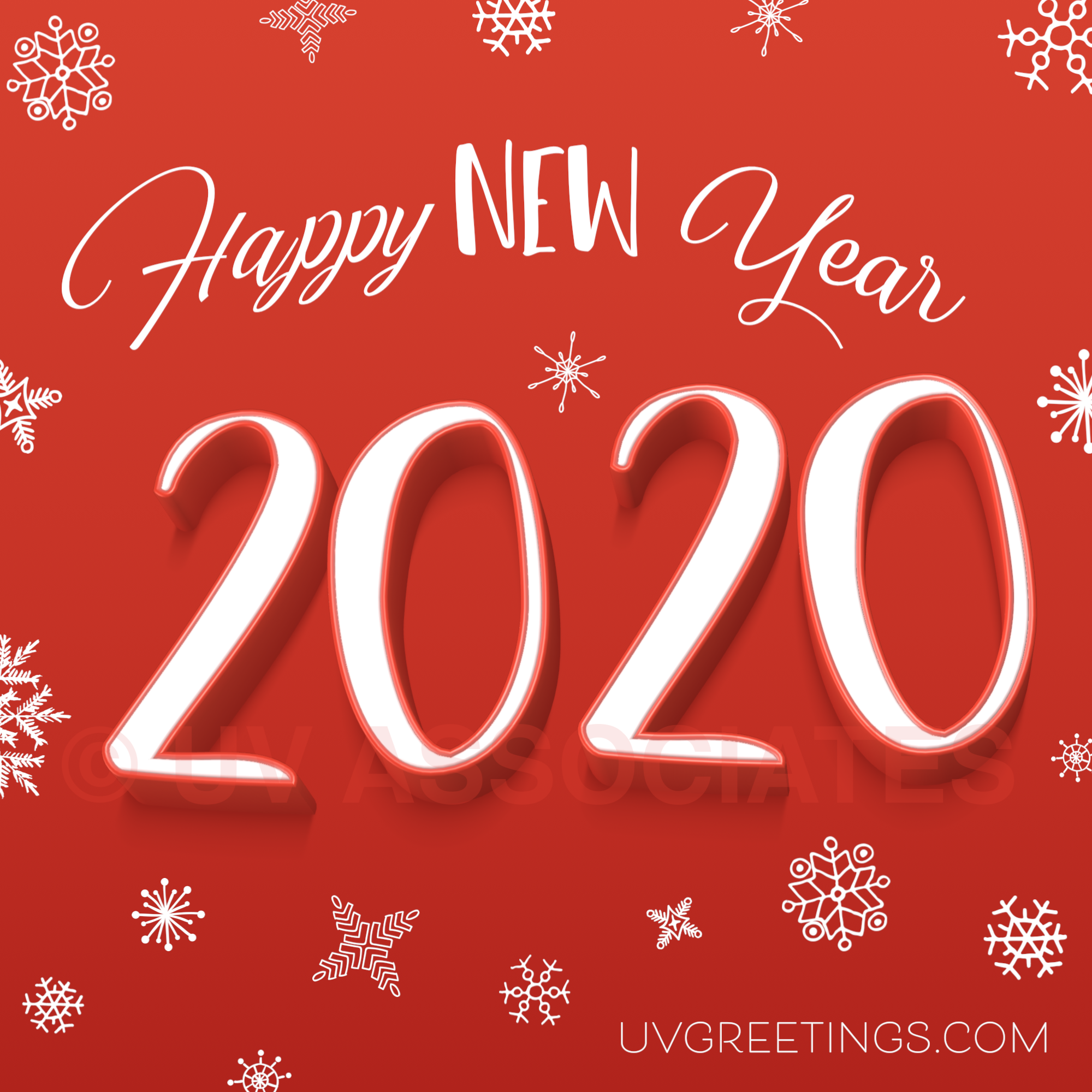 Snowflakes and a red Background and a 3d version of digits 2020!