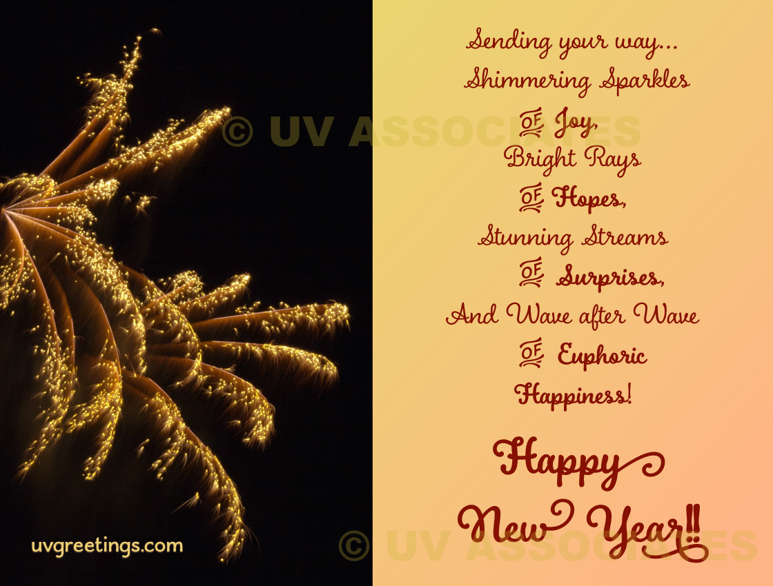 New Year Greeting featuring Fireworks and Meaningful Verse
