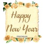 The eCard features Yellow Watercolor flowers and Beautiful Script Happy New Year.